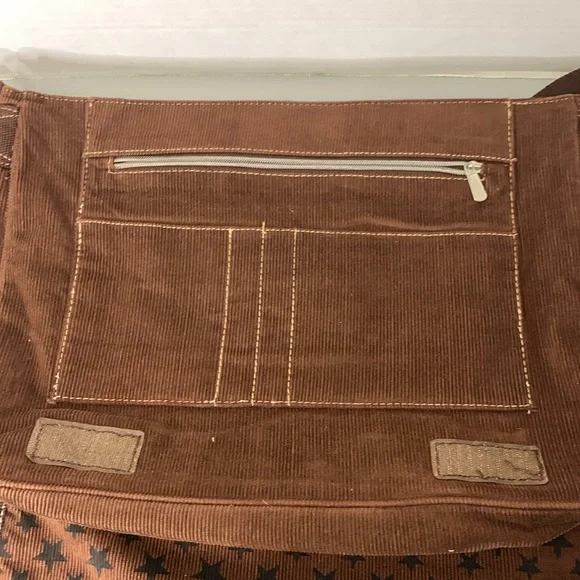 BONGO Brown Corduroy Star Pattern Messenger Bag adjustable strap - Picture 10 of 12